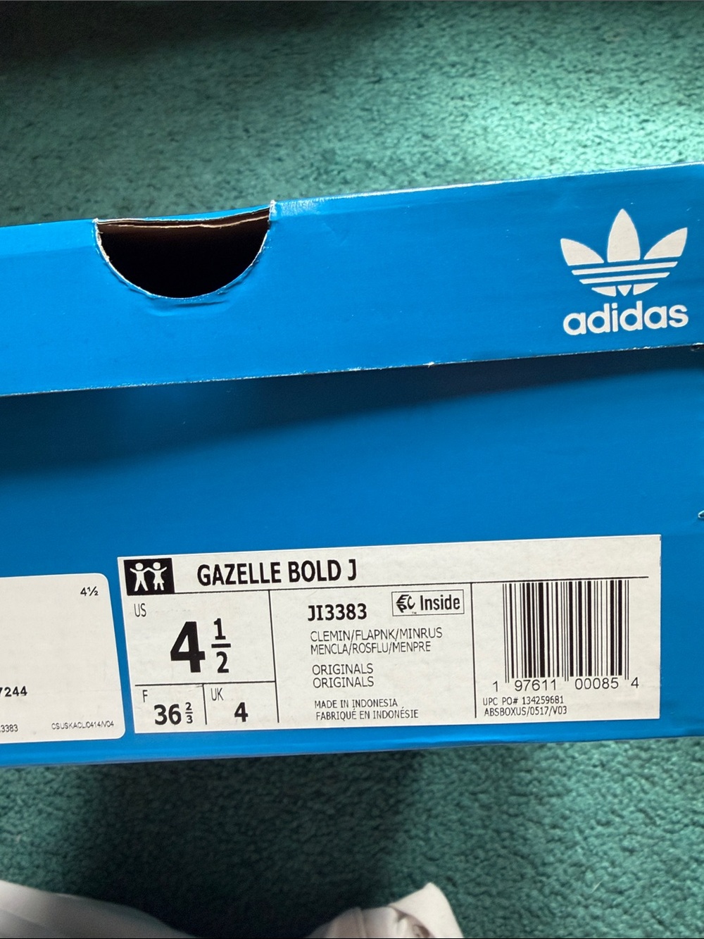 adidas kids Gazelle Bold Sneakers in Mint Green with Pink Stripes - Picture 5 of 6